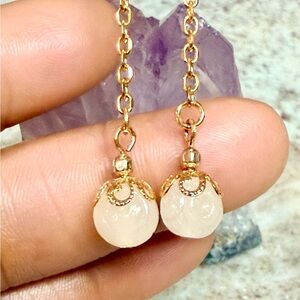 Delicate Carved White Agate Dangle Earrings Gold-Filled